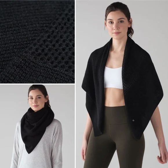 NWOT Lululemon Padma Scarf black merino wool shawl wrap shrug - Picture 4 of 8
